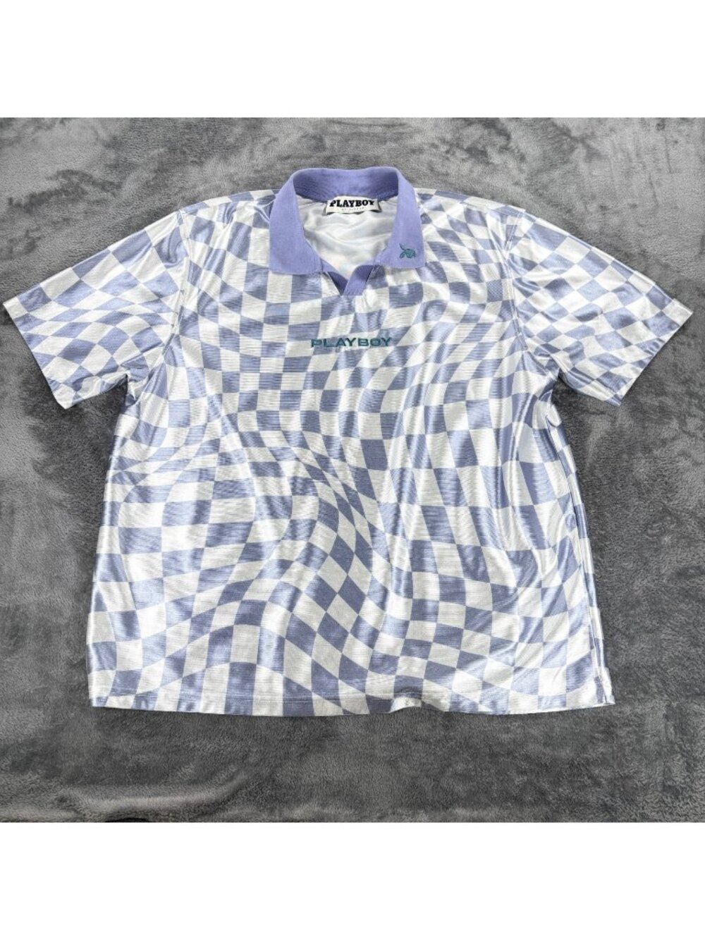 Playboy x PacSun Wavy Checkered VTG Polo Shirt Men's Large Purple White Y2K